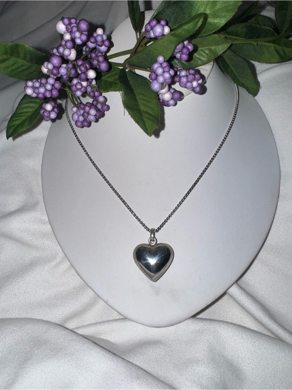 Vintage Sterling Silver Large Puffy Heart Pendant w/Free Chain, 6.7g